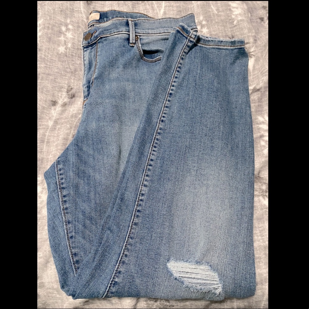 Loft light wash distressed jeans, size 16